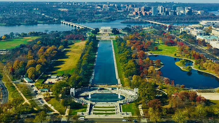 An aerial view of the National Mall in Washington, D.C.