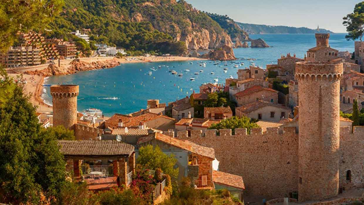 An aerial view of Tossa de Mar, a historic coastal town on Spain’s Costa Brava.